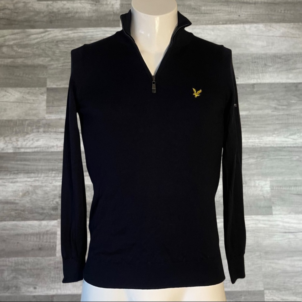 Lyle & Scott The Open Quarter Zip Sweater Size Medium Navy Blue Wool Knit Golf